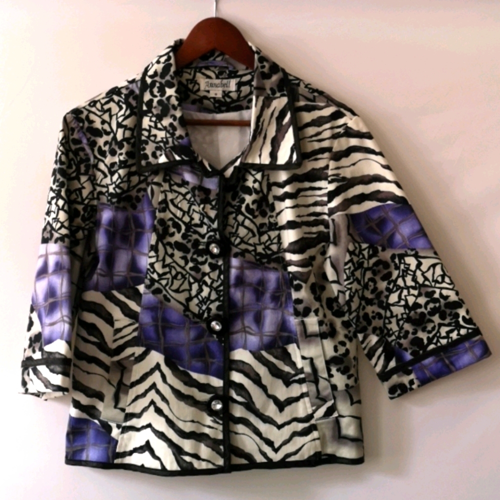 Annabell Career Blazer Size S Purple, Animal Print